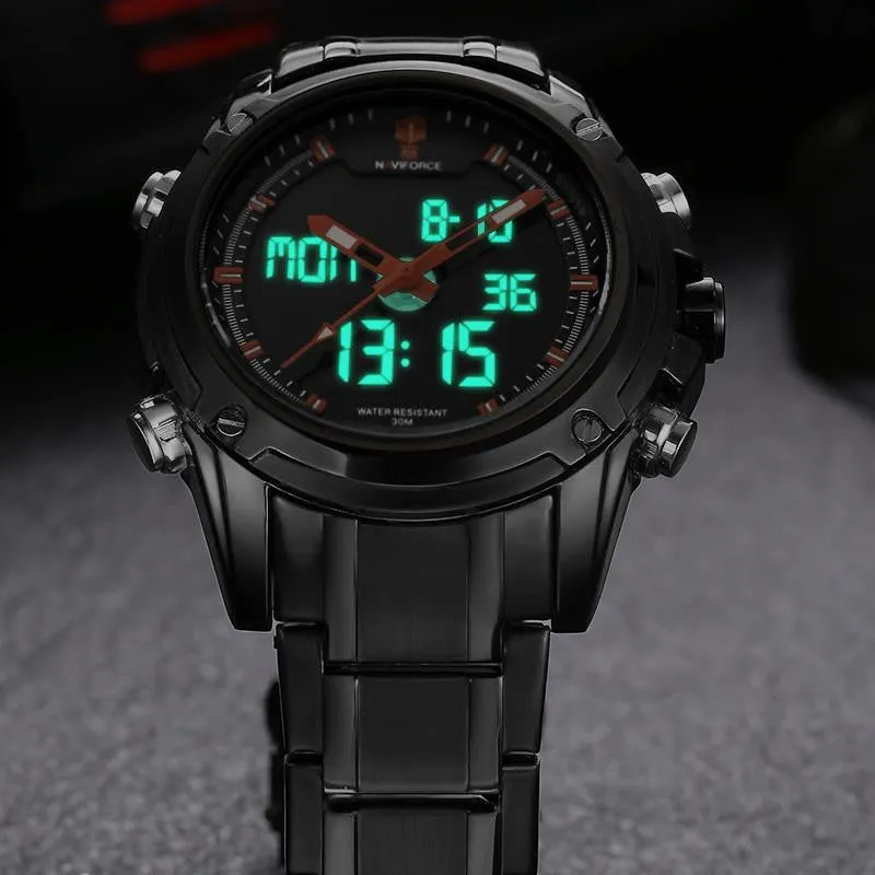 Watches men NAVIFORCE brand Sport Full Steel Digital LED watch reloj hombre Army Military wristwatch