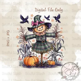 Whimsical Scarecrow Digital Art Print Download, Harvest PNG, Watercolor Sublimation, Autumn, Perfect for Fall Decor or Halloween Celebration