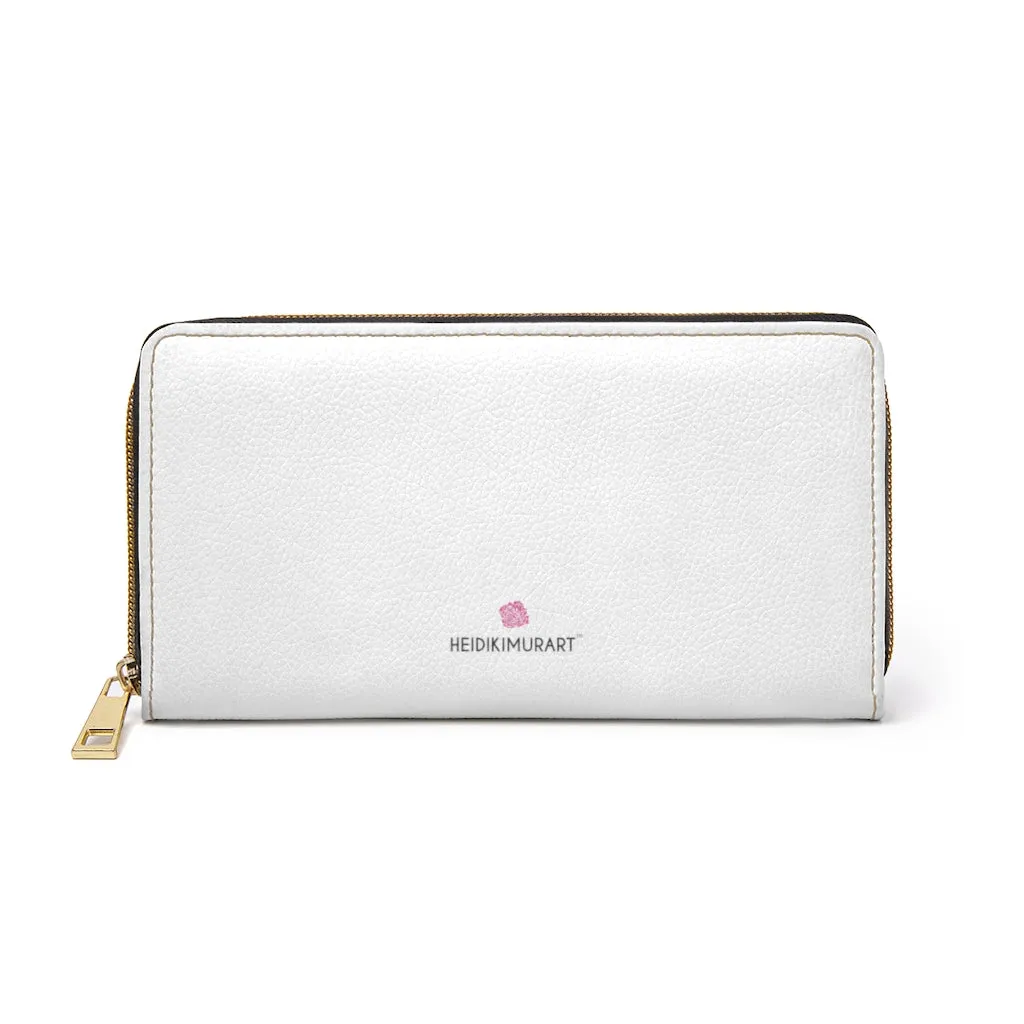 White Color Zipper Wallet, Solid White Color Long Compact Designer Premium Quality Women's Wallet