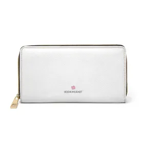 White Color Zipper Wallet, Solid White Color Long Compact Designer Premium Quality Women's Wallet