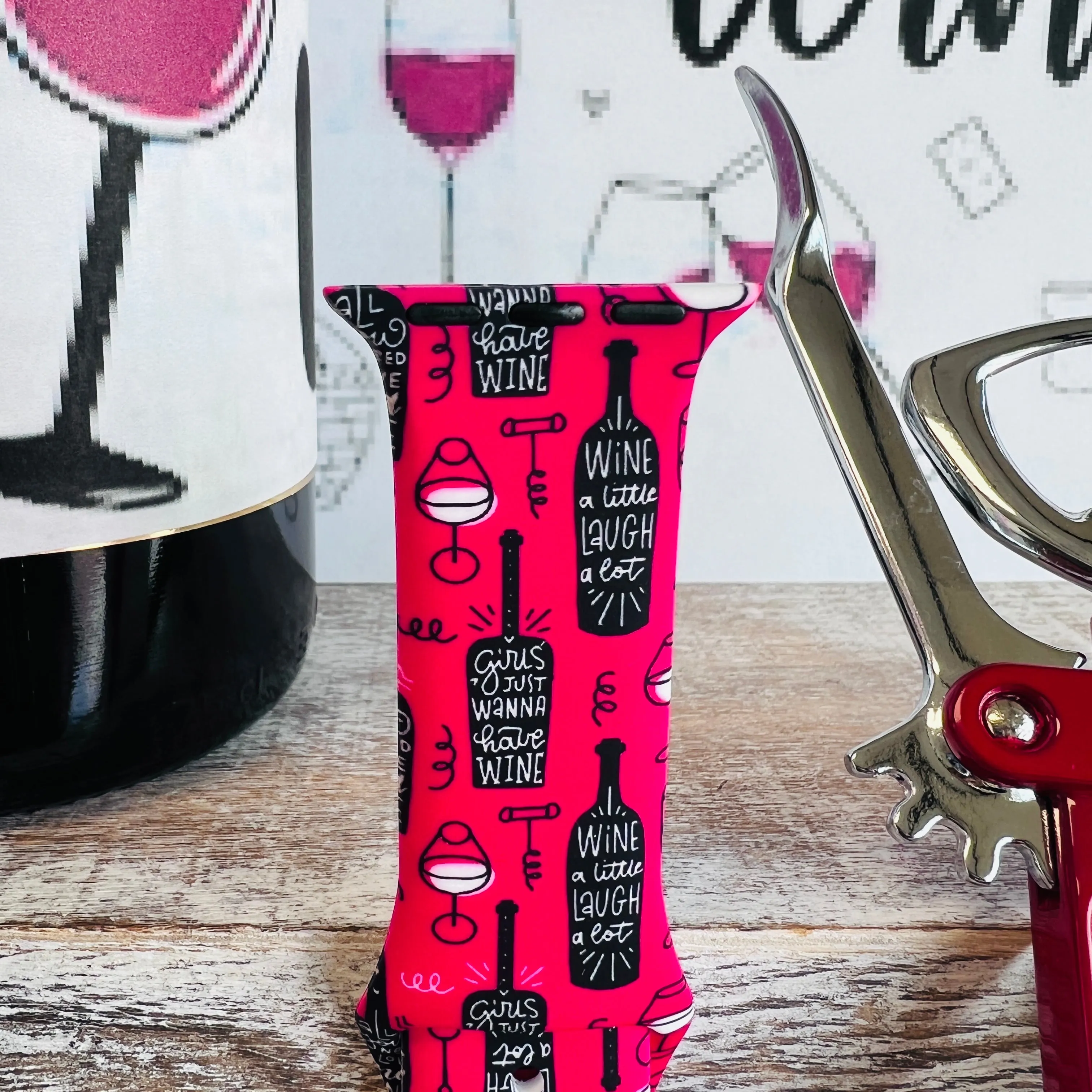 Wine, Love, Laugh Print Silicone Band For Apple Watch