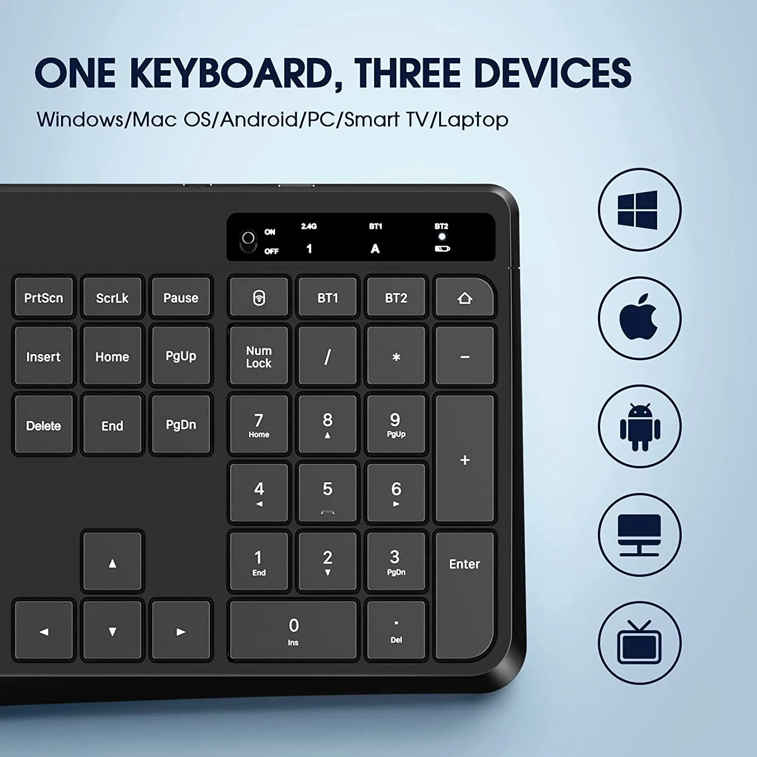 Wireless Keyboard Multi-Device,  2.4G & Dual Bluetooth Computer Keyboard