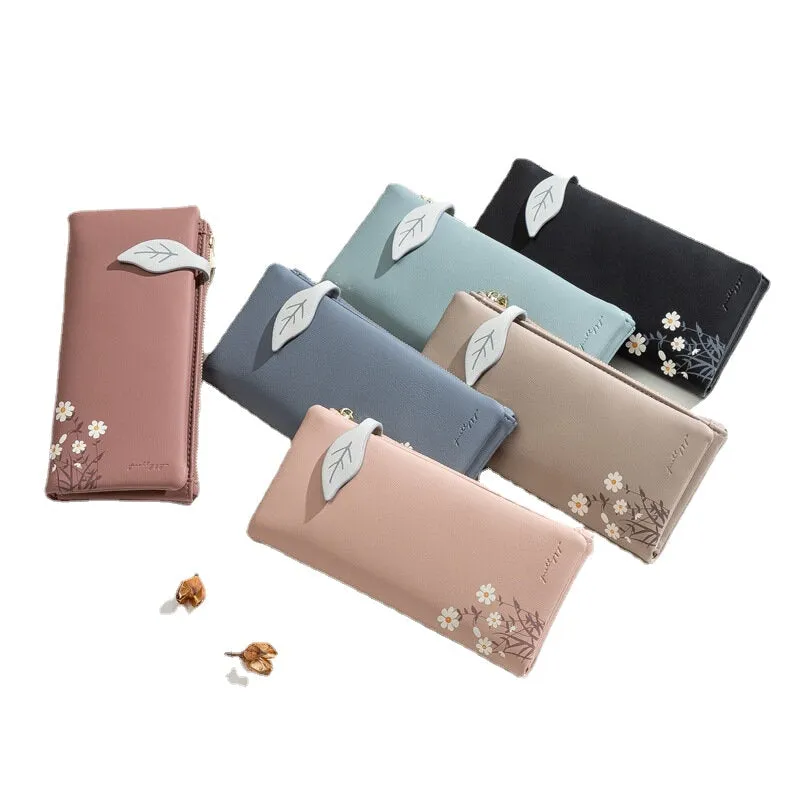 Women 13 Card Slots Bifold Flower Printed Long Wallet Clutches Bag