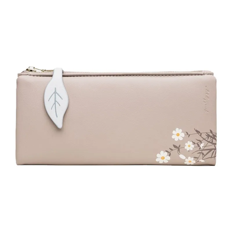 Women 13 Card Slots Bifold Flower Printed Long Wallet Clutches Bag