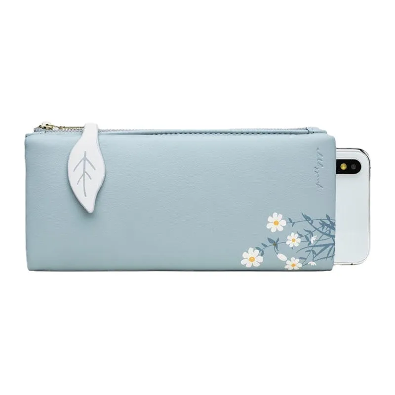 Women 13 Card Slots Bifold Flower Printed Long Wallet Clutches Bag