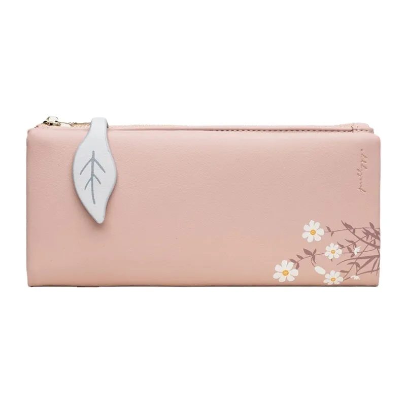 Women 13 Card Slots Bifold Flower Printed Long Wallet Clutches Bag