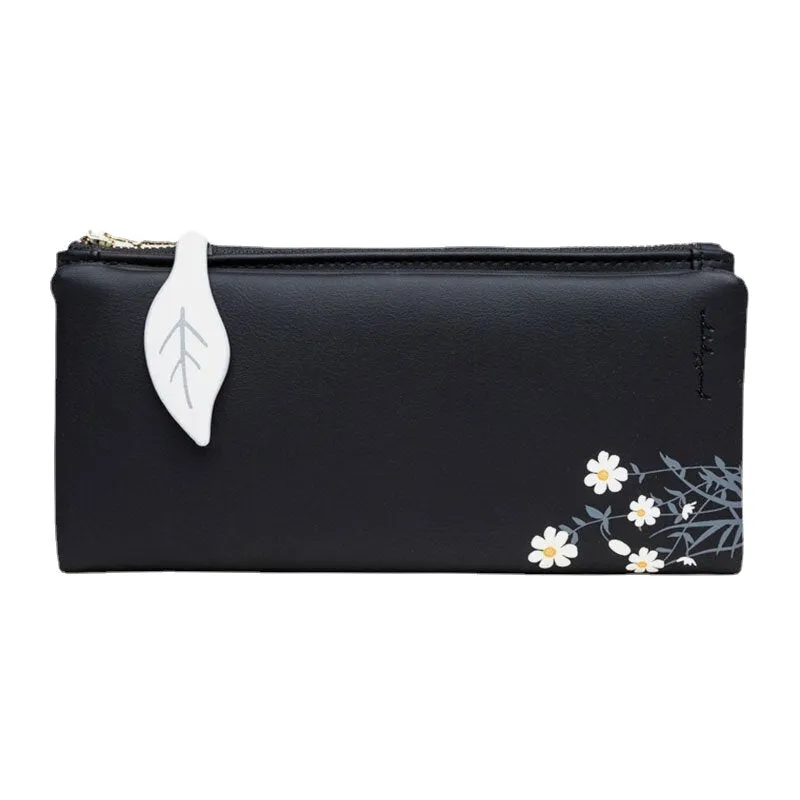 Women 13 Card Slots Bifold Flower Printed Long Wallet Clutches Bag