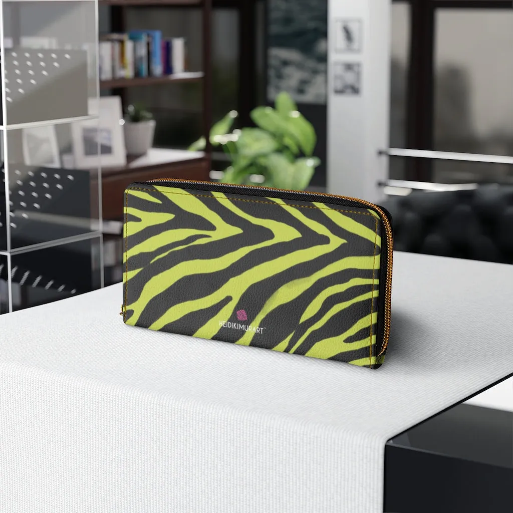 Yellow Zebra Print Zipper Wallet, Best Zebra Striped Animal Print Gold Color Zipper Wallet For Women