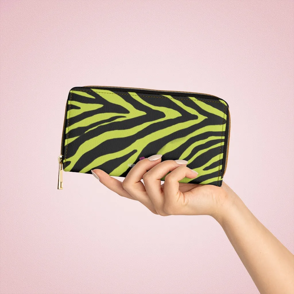 Yellow Zebra Print Zipper Wallet, Best Zebra Striped Animal Print Gold Color Zipper Wallet For Women