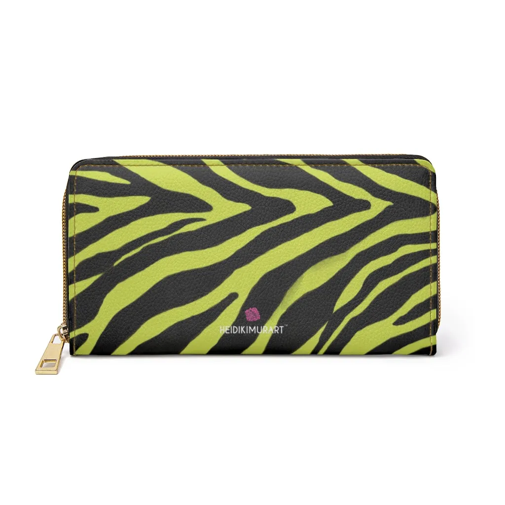 Yellow Zebra Print Zipper Wallet, Best Zebra Striped Animal Print Gold Color Zipper Wallet For Women