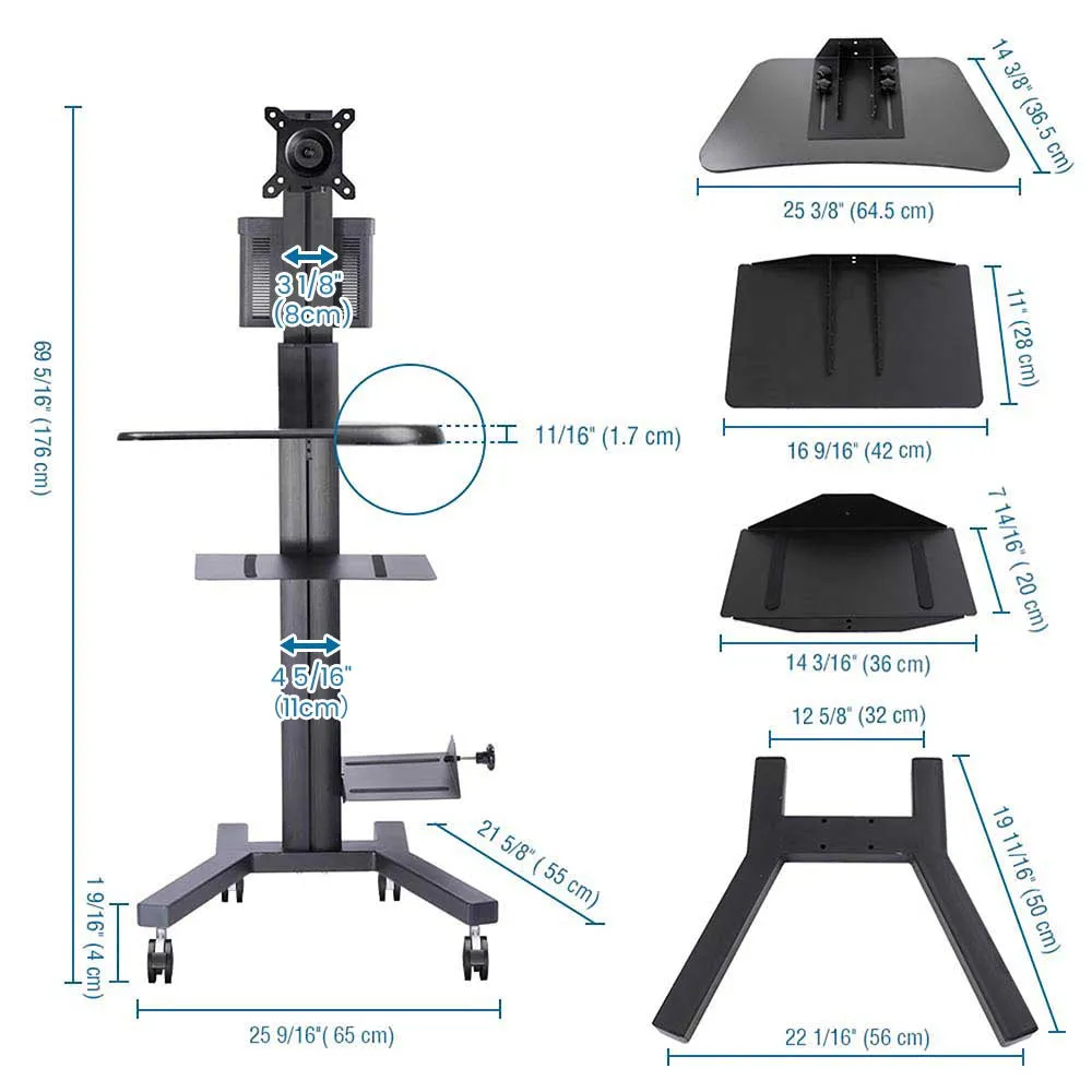 Yescom PC Computer Desktop Rolling Mobile Cart Workstation