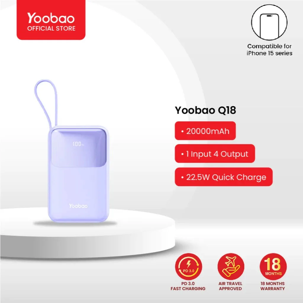 Yoobao Q18 20000mAh Powerbank Fast Charge Digital Display Replacement by Yoobao LQ20