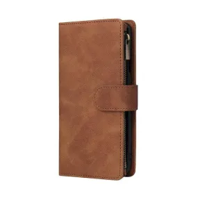 Zipper Wallet Mobile Phone Case for Google Pixel 6A with Strap - Brown