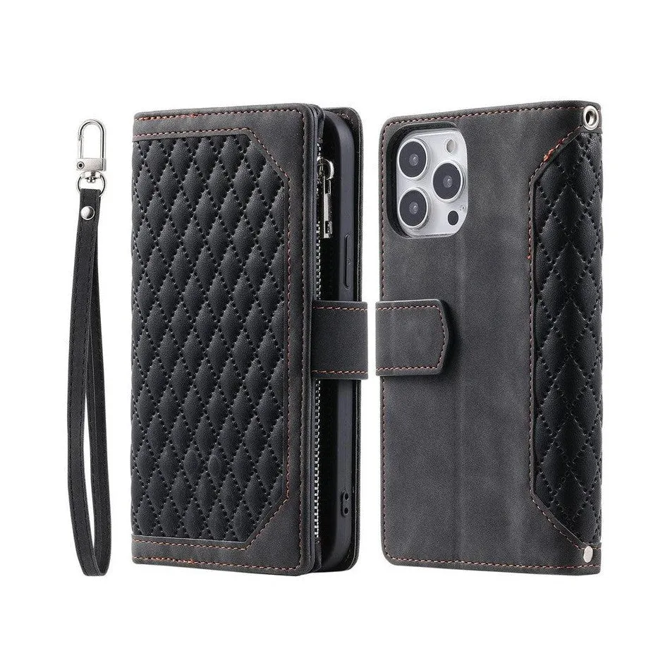 Zipper Wallet Mobile Phone Case for Samsung Galaxy S20 with Wrist Strap - Black