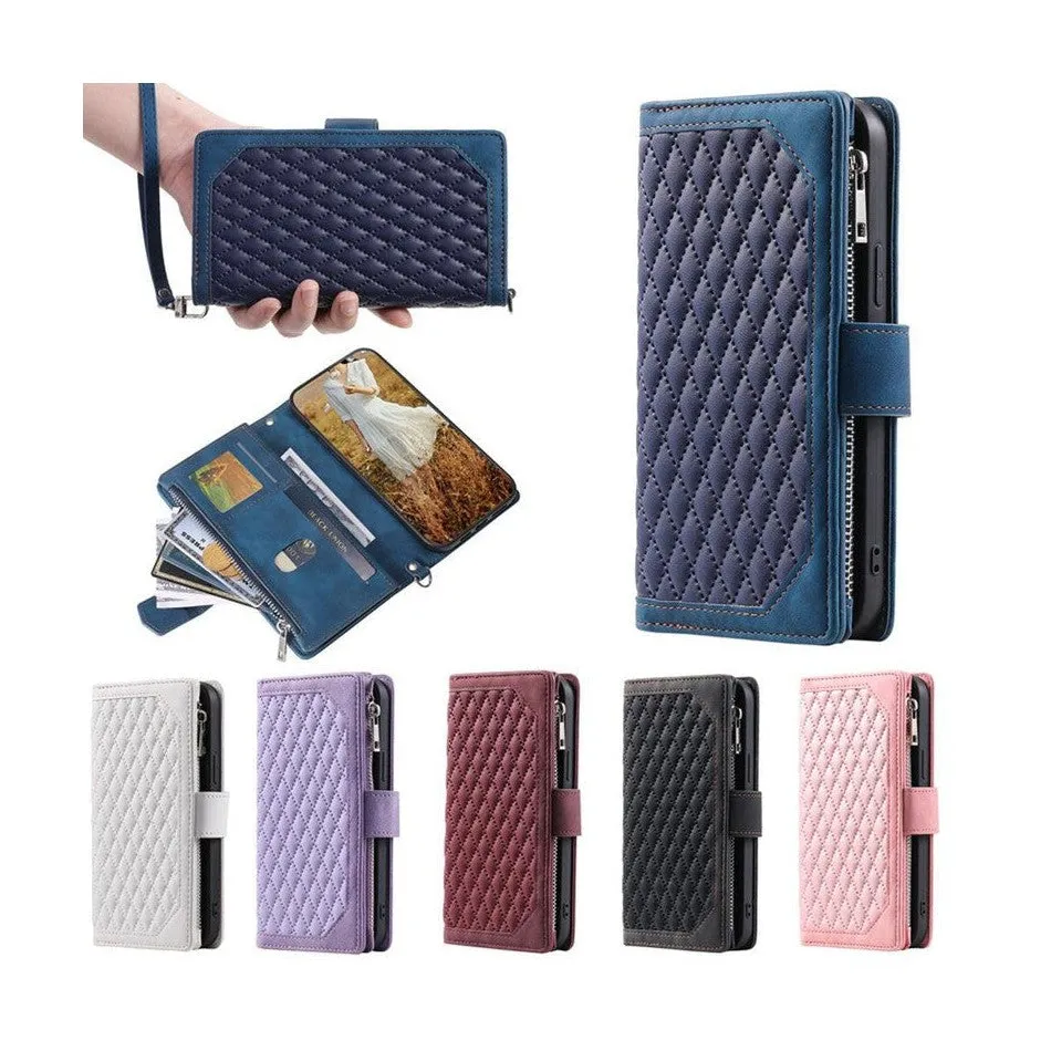 Zipper Wallet Mobile Phone Case for Samsung Galaxy S20 with Wrist Strap - Black